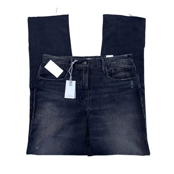 Good American Good Boy Straight Leg Jeans Black Distressed Knee Size 2 - Picture 6 of 16